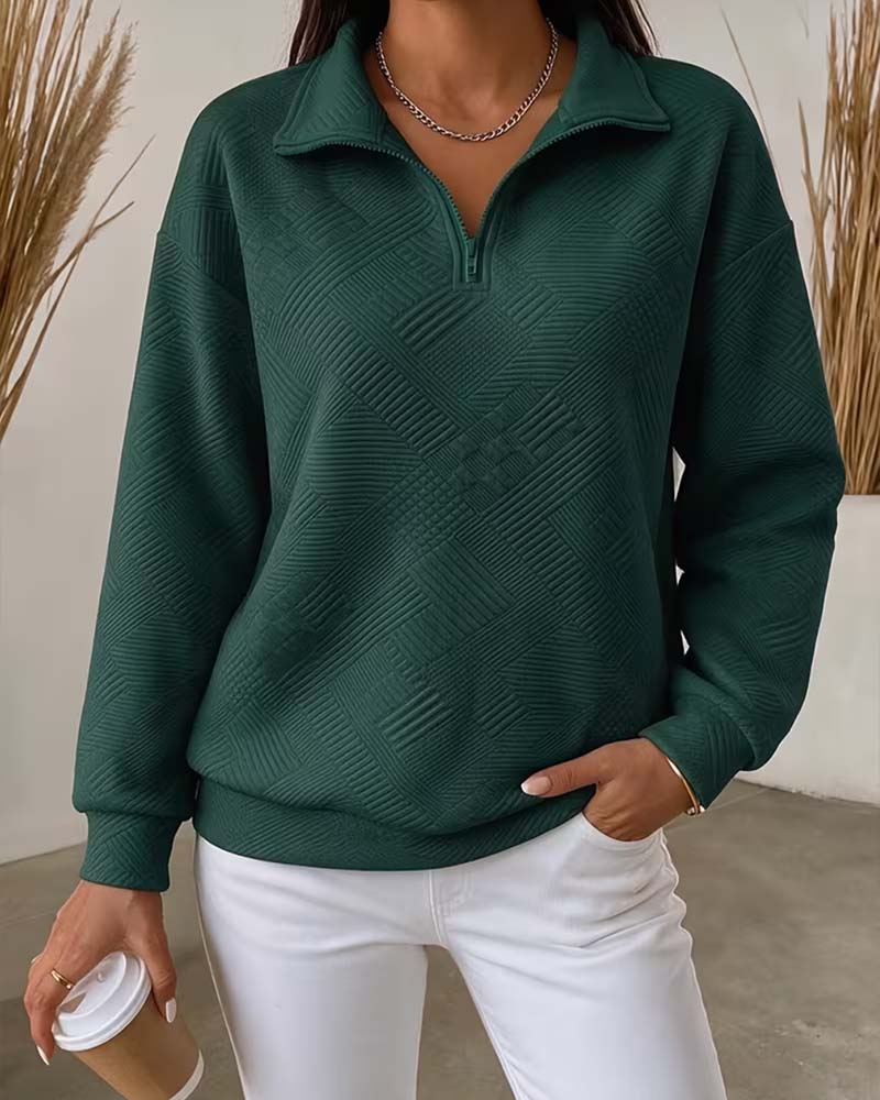 Sweat Uni Demi-Zip Col À Revers