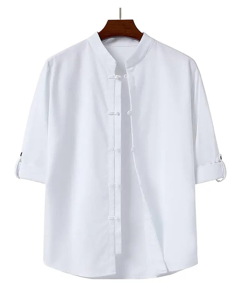 Chemise Style Chinois Col Carré Décontracté