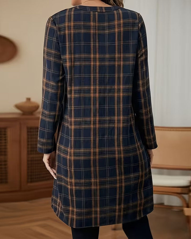Robe À Carreaux Manches Longues Ligne A