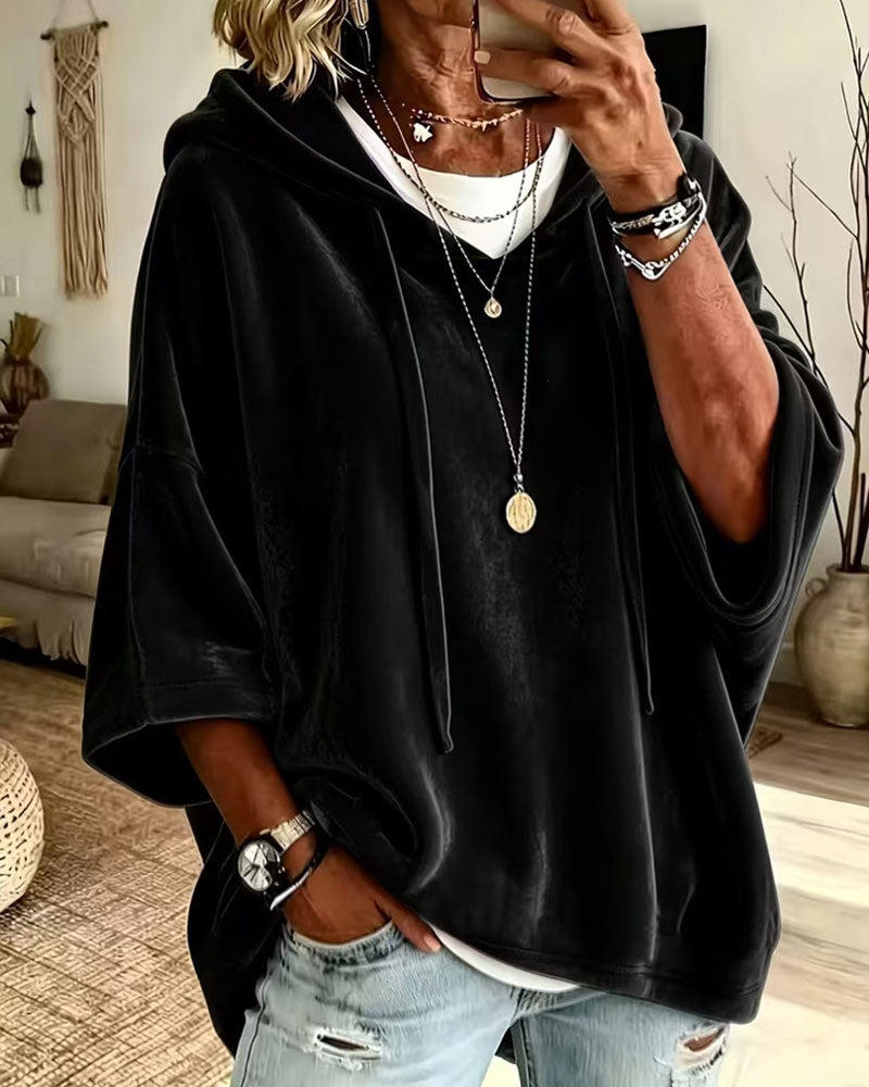 Sweatshirt Manche 3/4 Velours Capuche