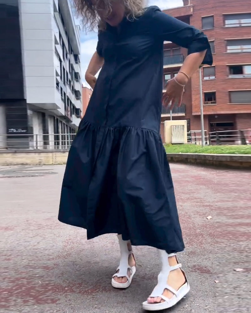 Robe décontractée à manches longues de couleur unie