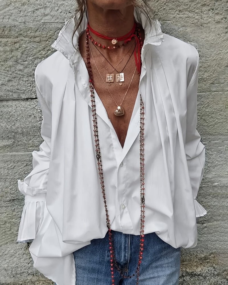 Chemise Plissée Col Mandarin Créateur Mode