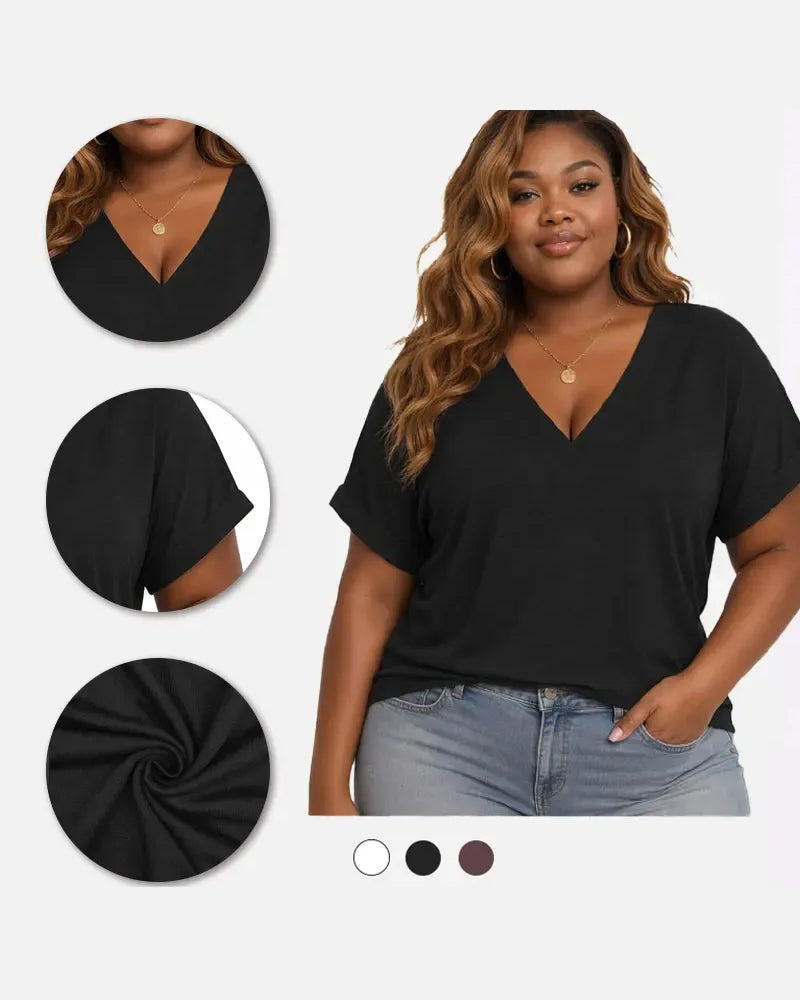 T-Shirt Col En V Manches Courtes Lâche Décontracté