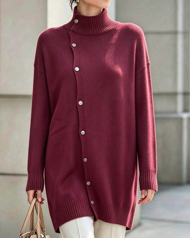 Cardigan Col Roulé Simple Boutonnage