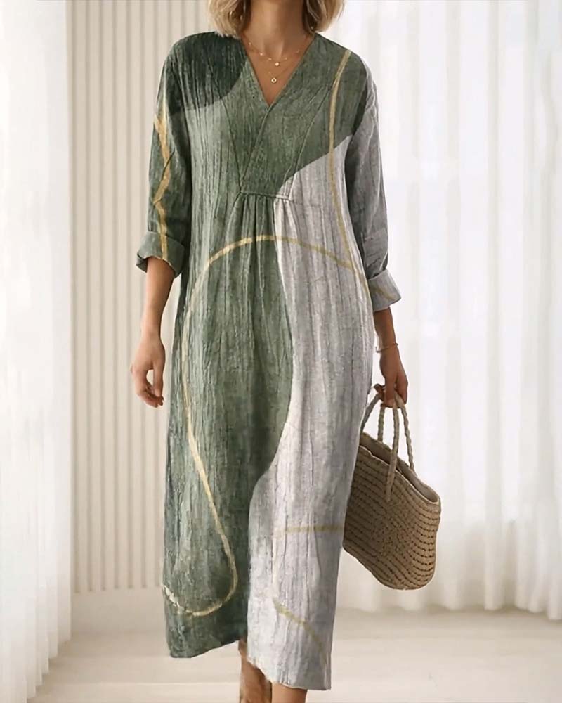 Robe Col-V Bloc De Couleurs