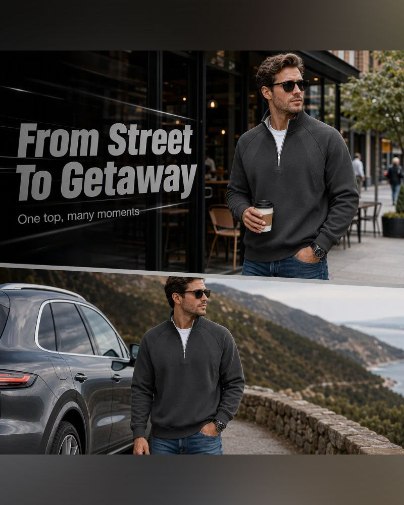 Sweat-Shirt Demi Zip Col Montant