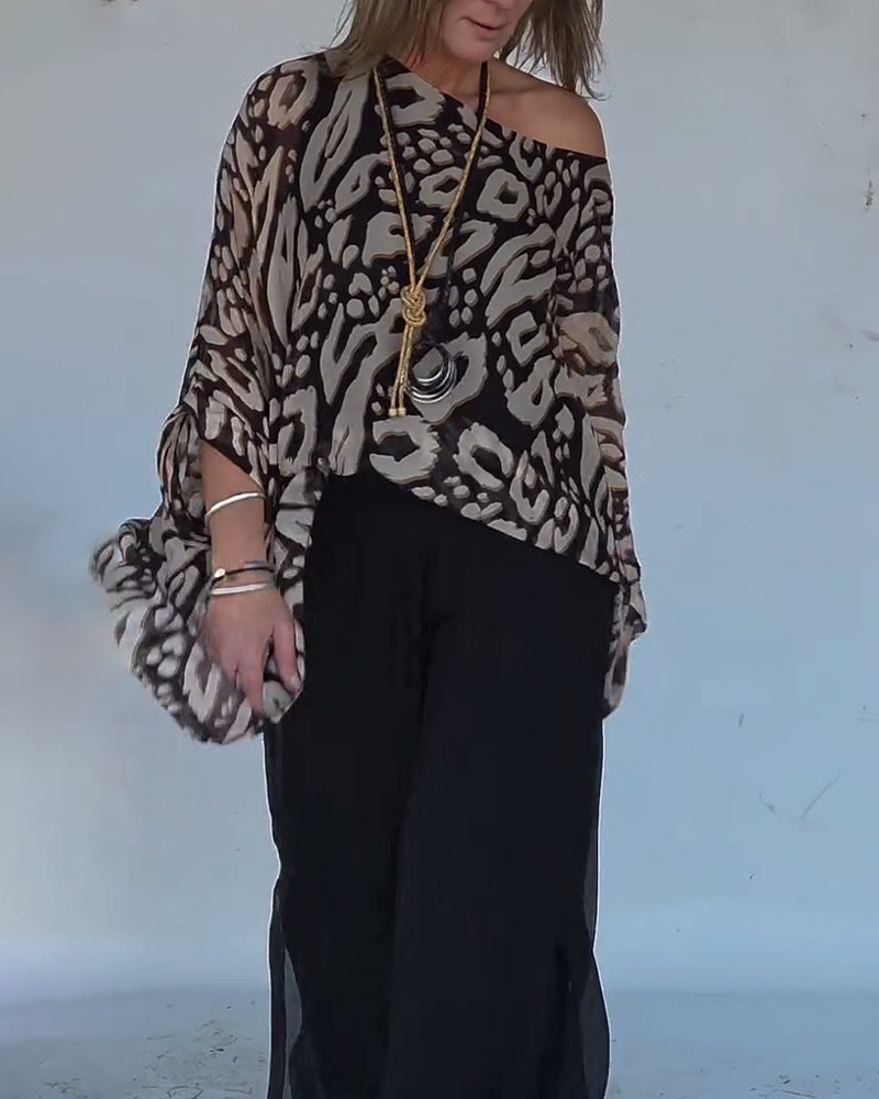 Blouse À Manches Longues Avec Imprimé Chauve-Souris Irrégulier