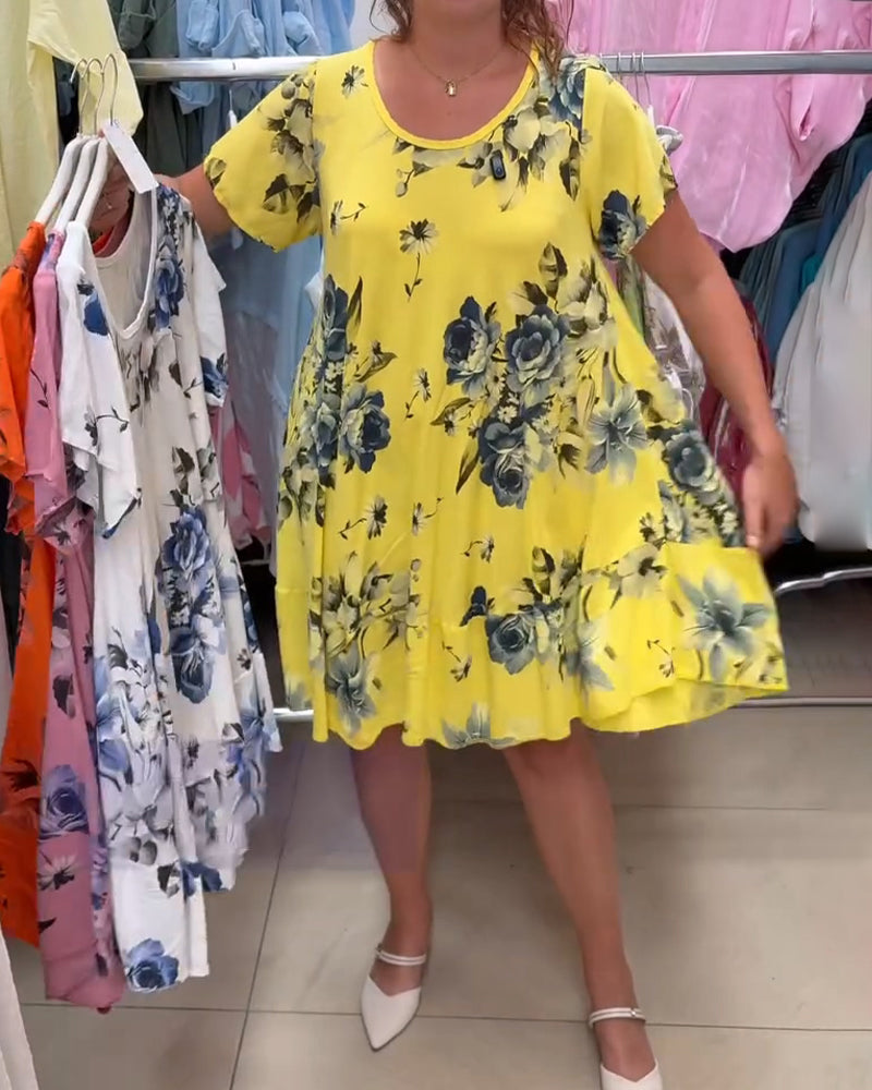 Robe Col Rond Florale A-Ligne