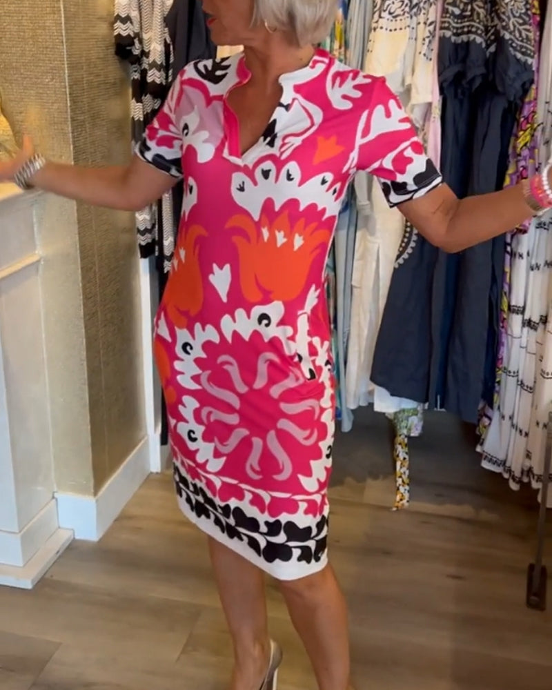 Robe imprimée col V à manches courtes