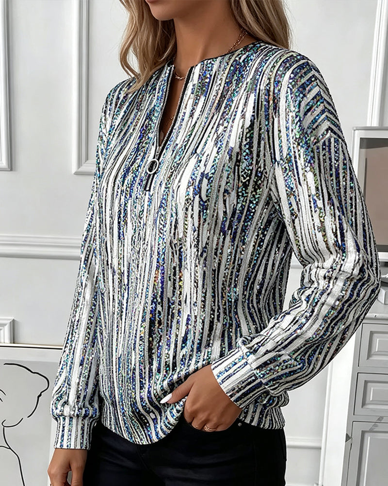 Sweatshirt Abstrait Rayure Verticale Fermeture Éclair