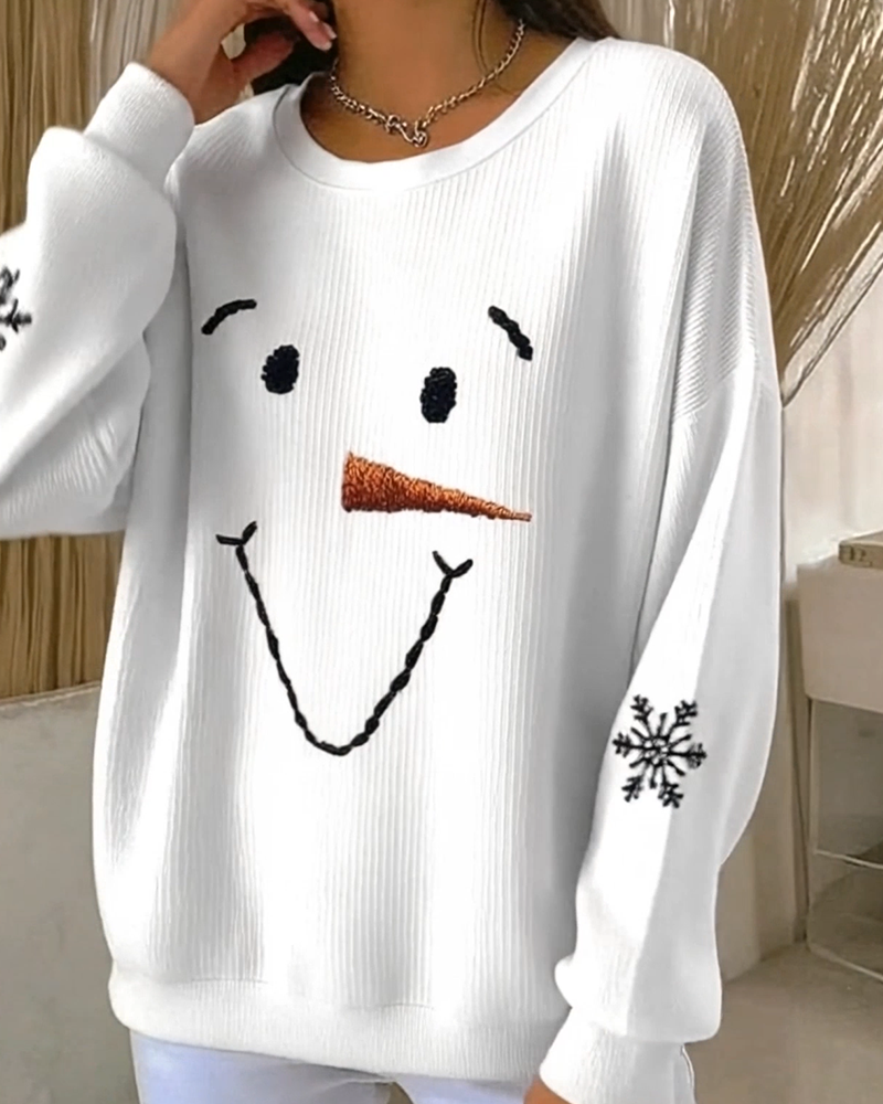 Sweat-Shirt Bonhomme De Neige Imprimé Col Rond