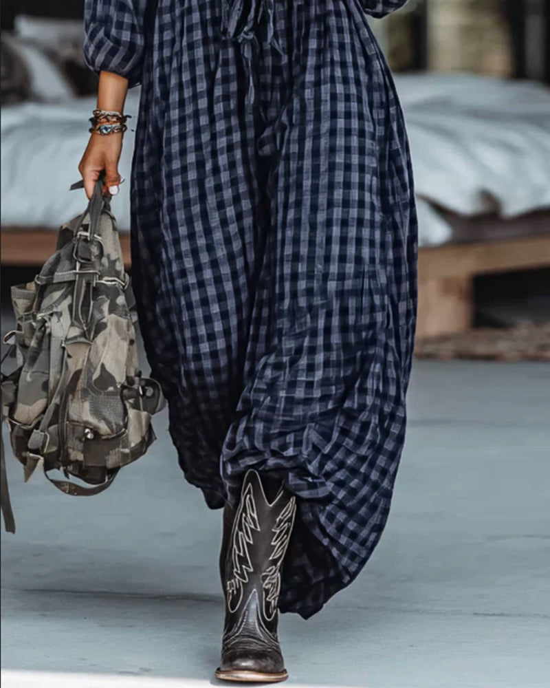 Robe Tendance À Revers Écossais Et Lien