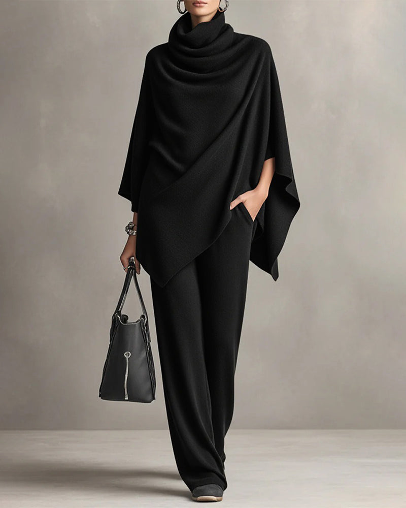 Ensemble Col Roulé Haut Jambe Large Pantalon