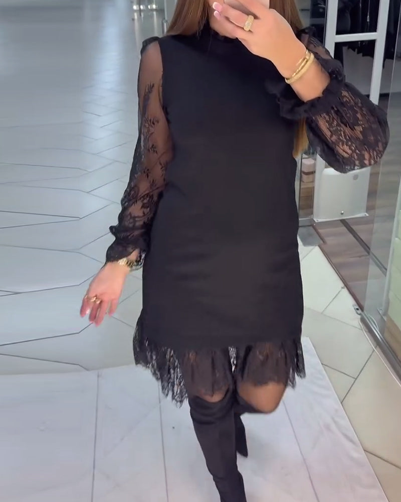 Robe Patchwork À Garniture De Dentelle