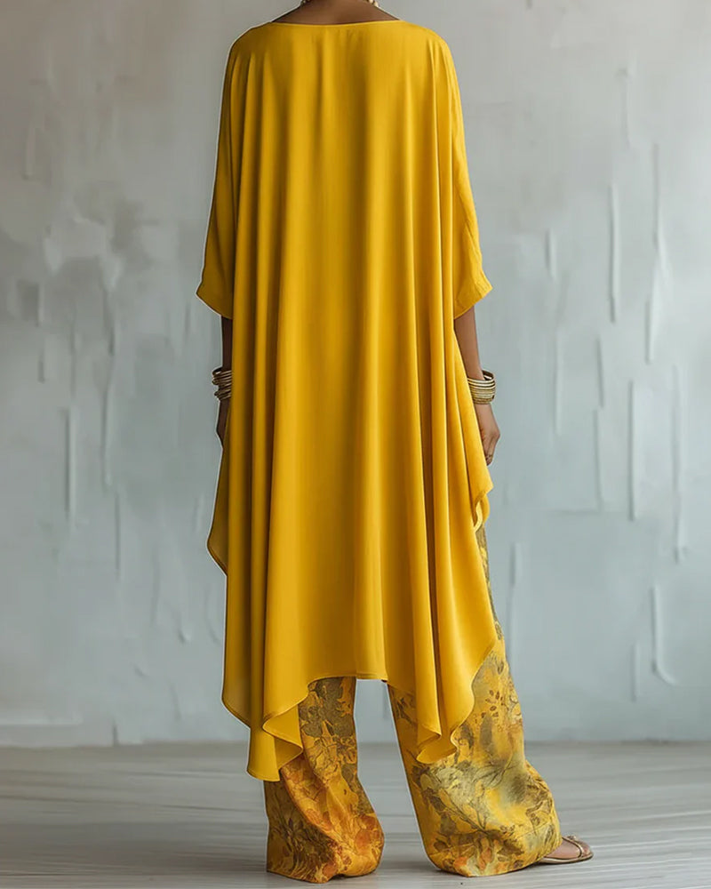 Ensemble Ourlet Asymétrique Haut Large Jambe Pantalon