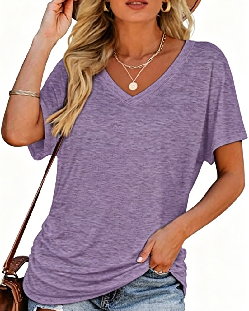 T-Shirt Plissé Uni Col En V