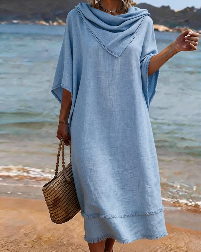 Robe Capuche Écharpe Pompons Unie