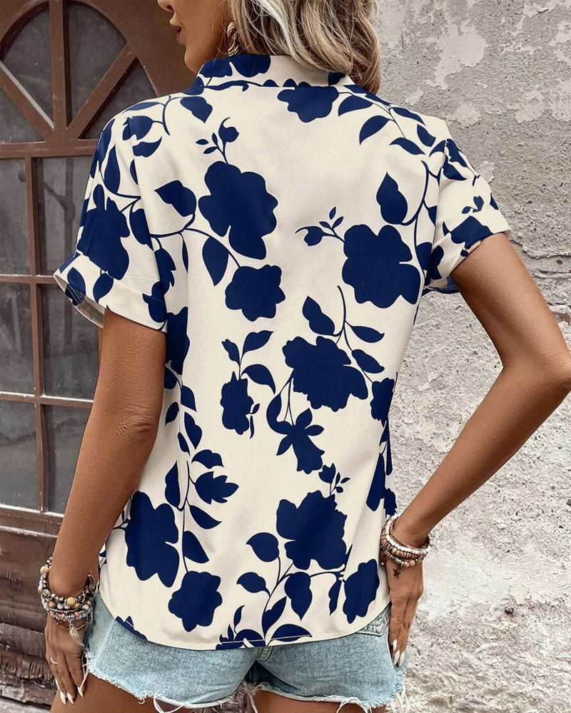 Chemise Col V Manches Chauve-Souris Imprimées