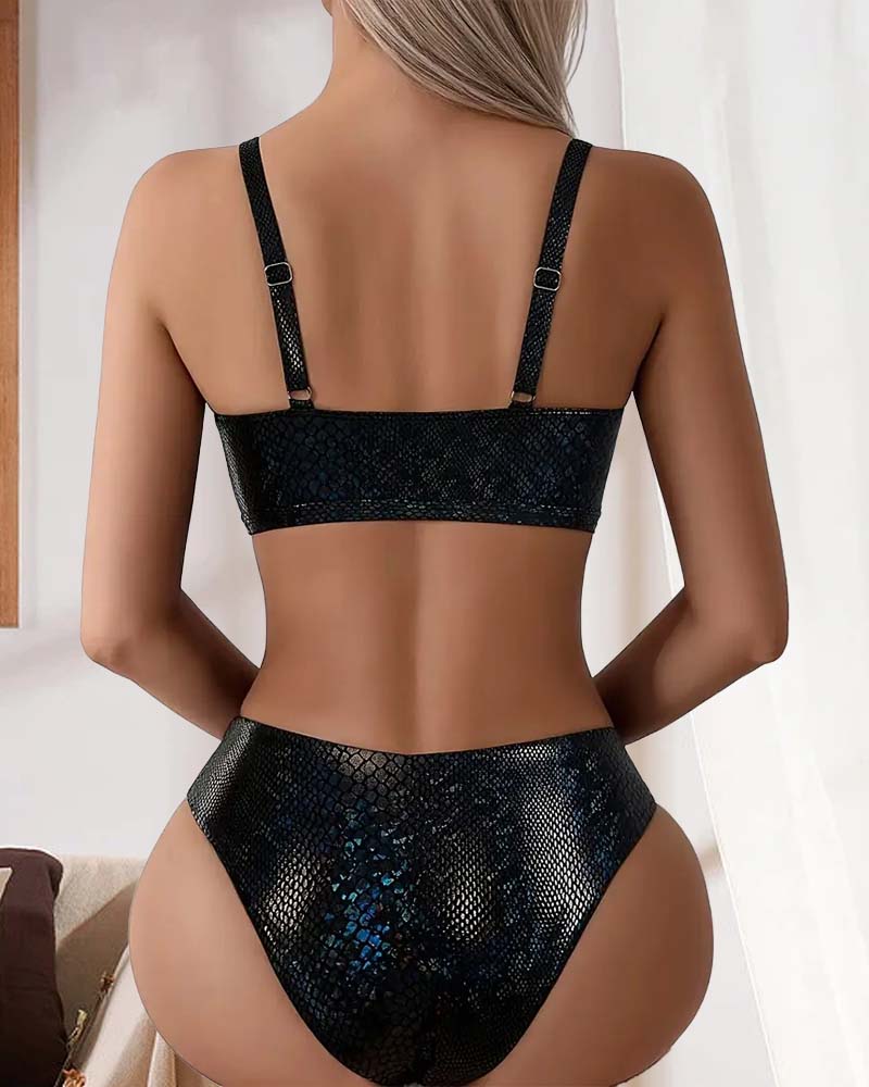 Bikini Imprimé Serpent Cordon Poitrine Taille Haute Triangle