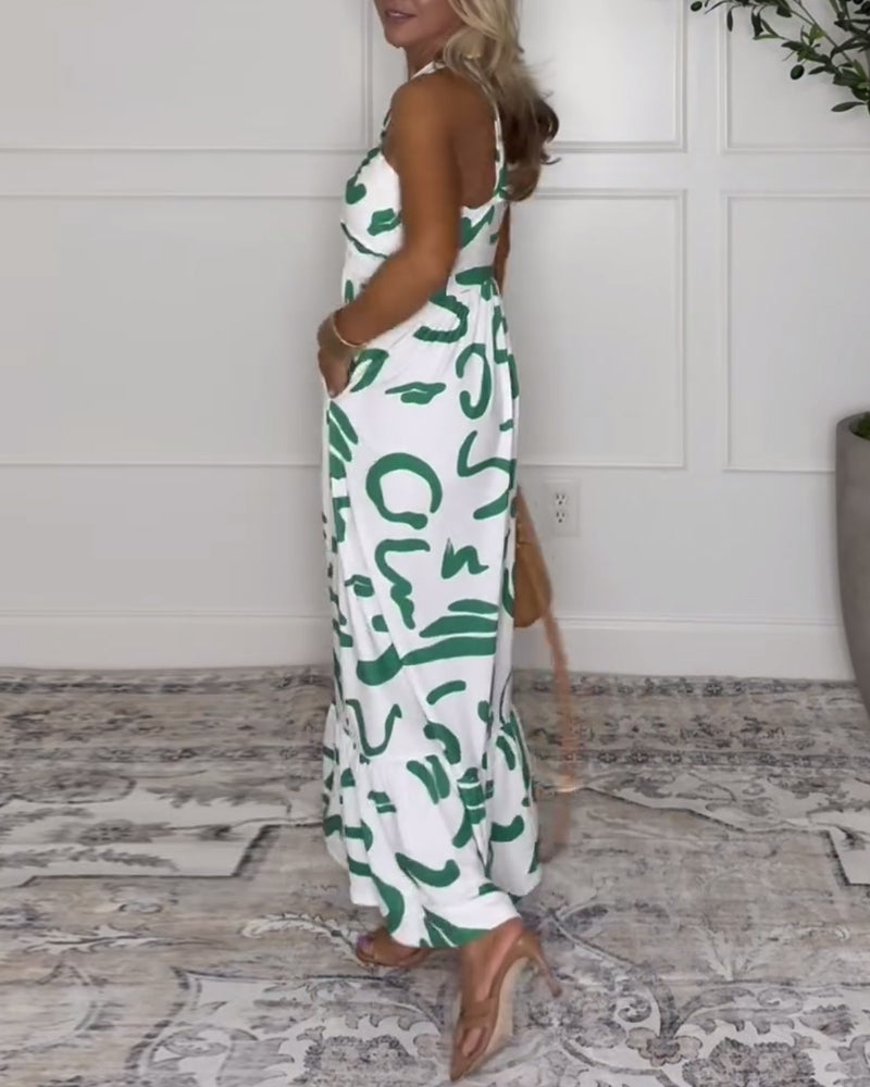 Robe Col Halter Imprimée Dos Nu Sexy