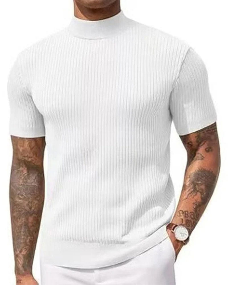 T-Shirt Col Mock Neck Homme Manche Courte