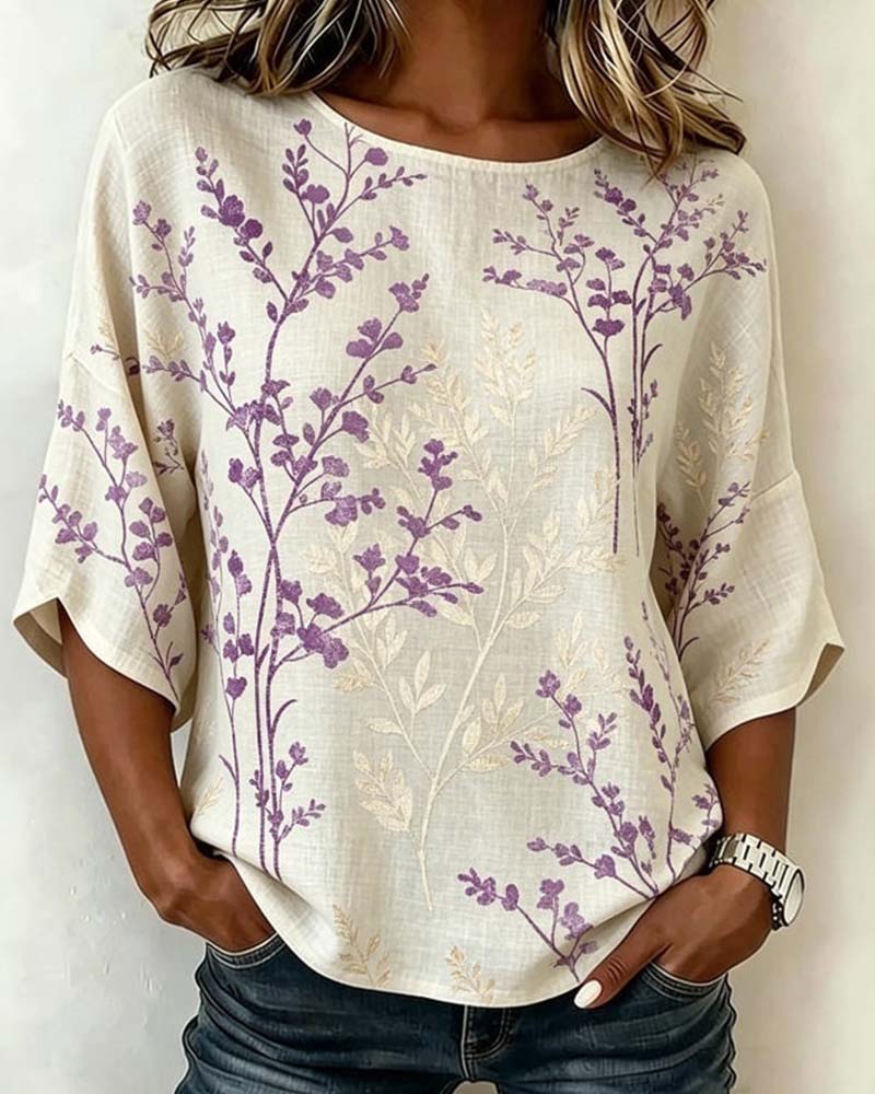 Blouse Col Rond Patchwork Lâche
