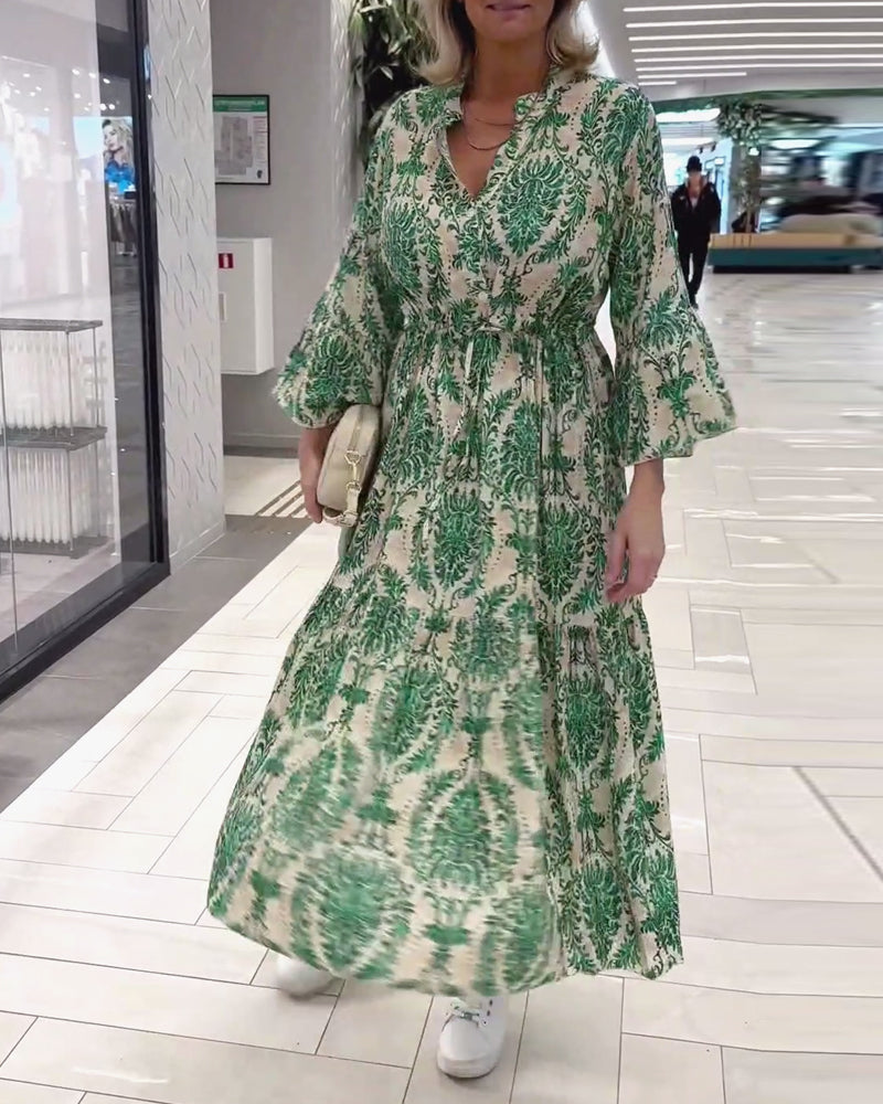 Robe imprimée à cordon de serrage et manches cloche