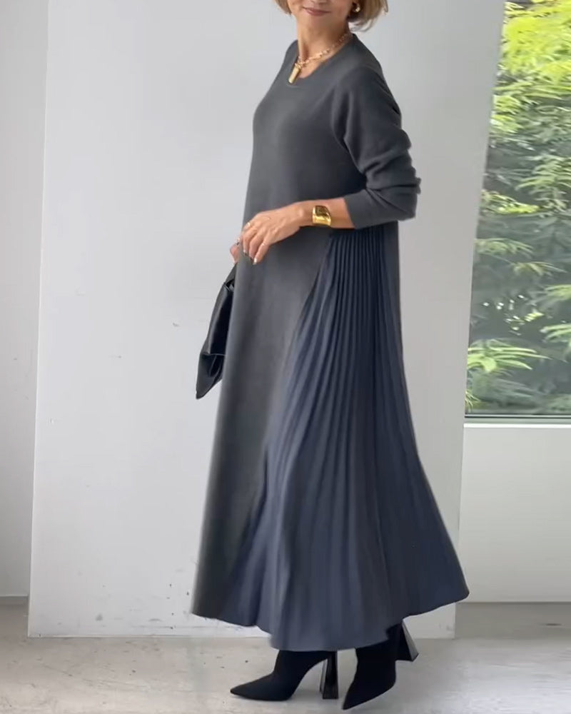 Robe pull plissée élégante à manches longues