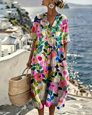 Robe Aquarelle Florale Col V