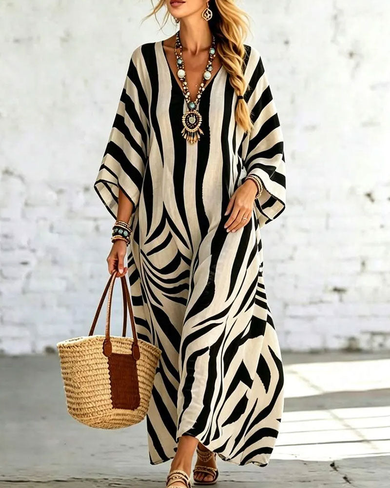 Robe Col V Zèbre Lâche Vacances