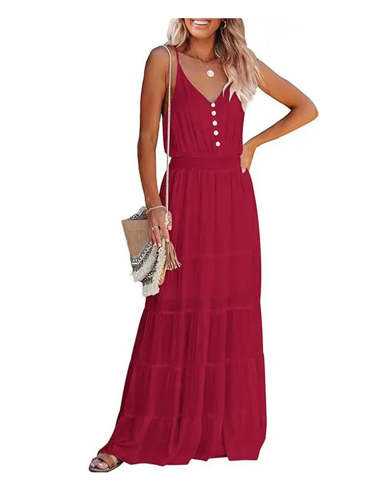 Robe À Volants Gâteau Bretelle Spaghetti Maxi