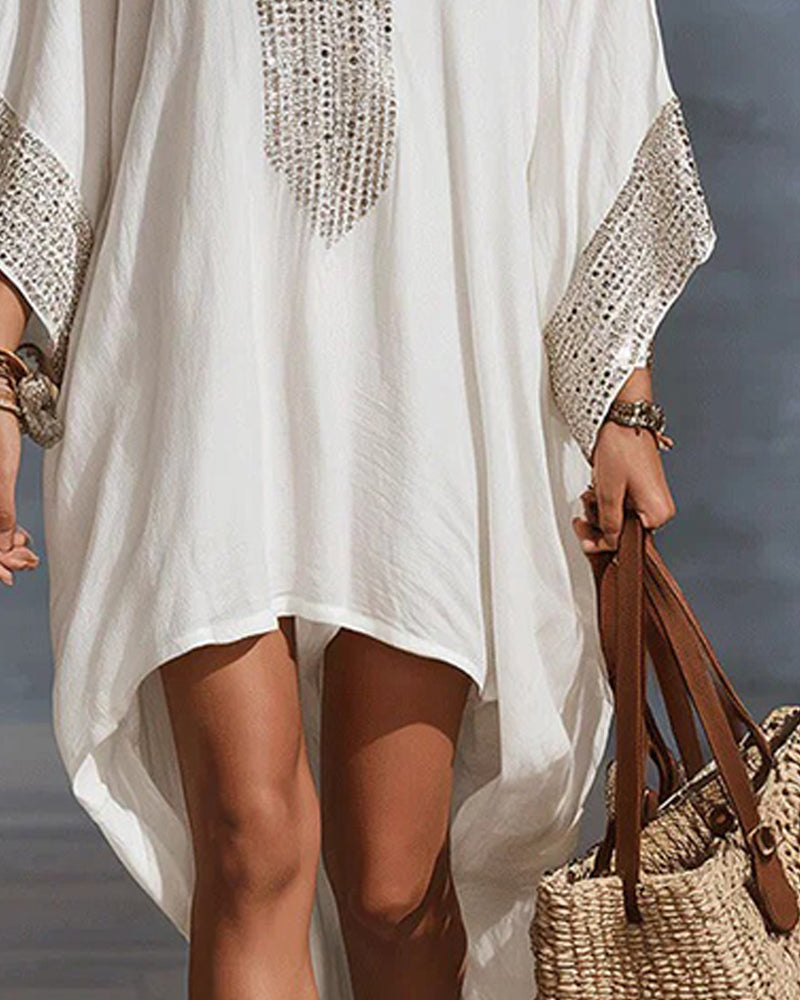 Robe Col En V Profond Vacances Mode Coupe Loose
