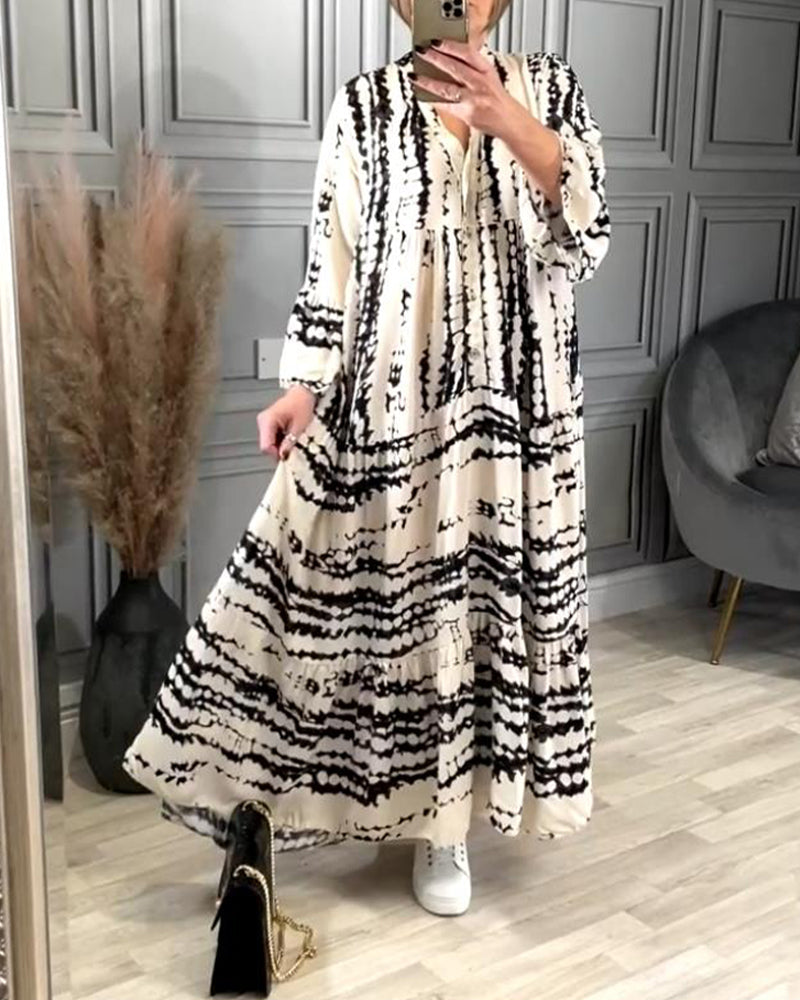 Robe décontractée à manches cloche et imprimé contrasté