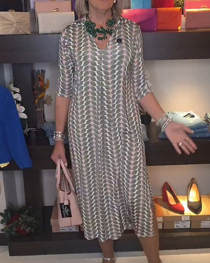 Robe À Motif Géométrique Et Col En V