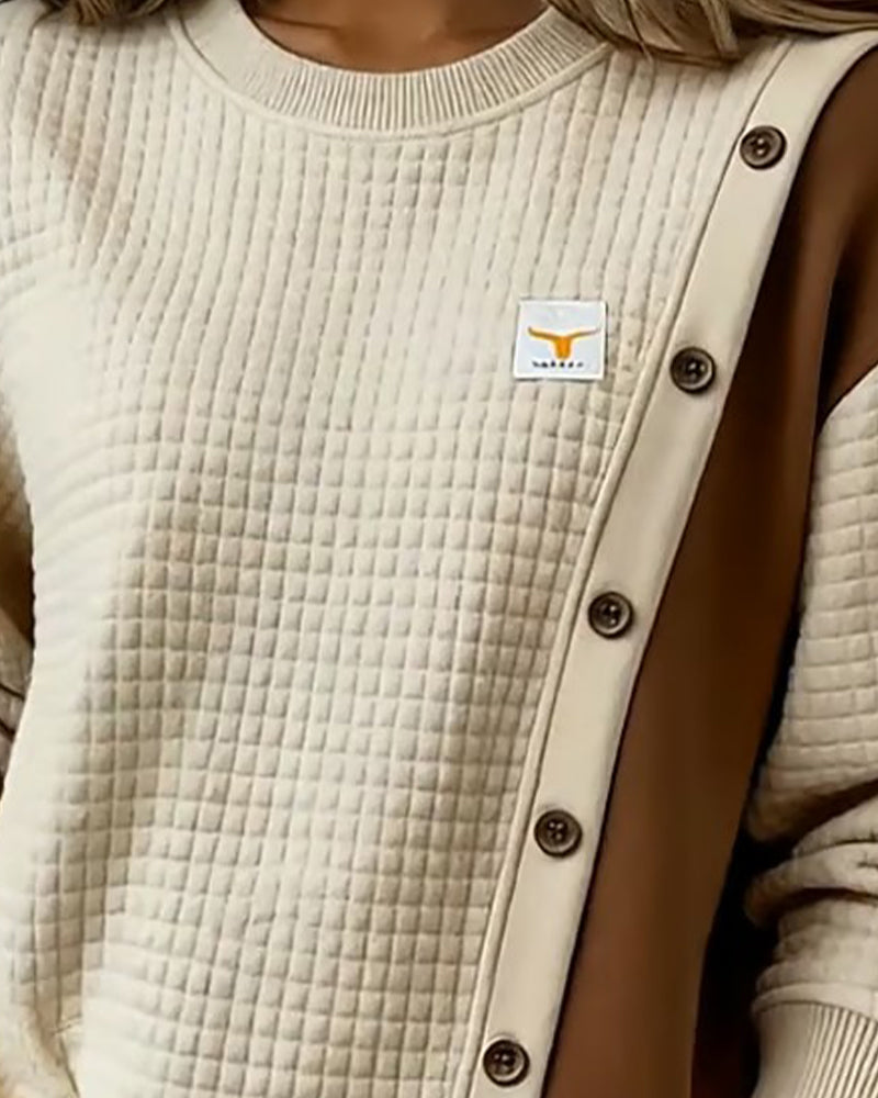 Sweat à manches longues en tissu gaufré et coupe de couleur