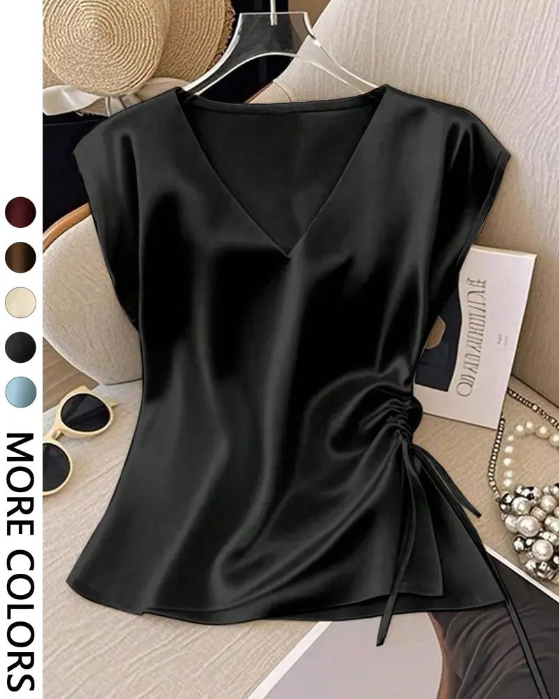 Blouse Sans Manches Col V À Cordon