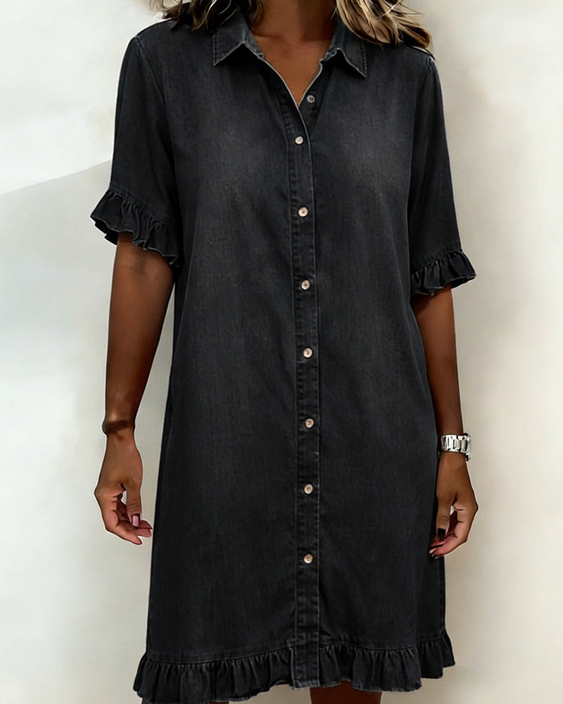 Robe Chemise En Denim À Volants
