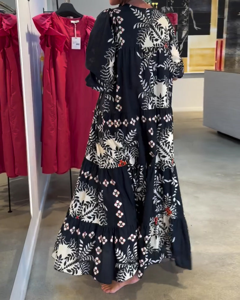 Robe Cravate Florale Jupe Ample Vacances Maxi