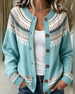 Cardigan Imprimé À Manches Longues Et Boutonnage