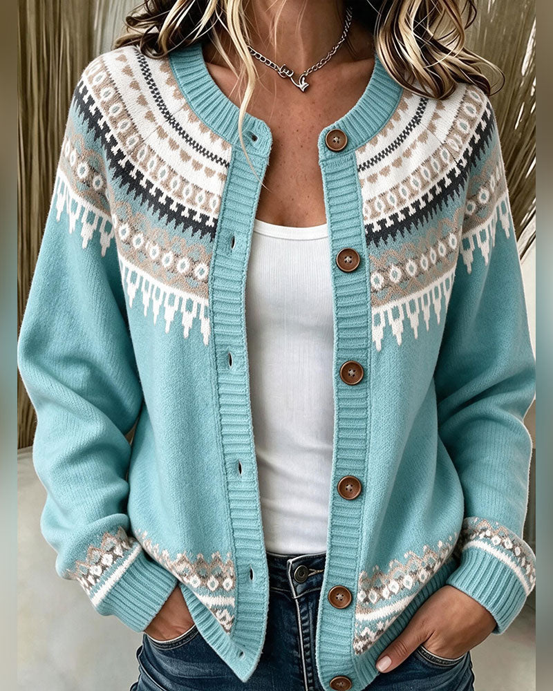 Cardigan Imprimé À Manches Longues Et Boutonnage