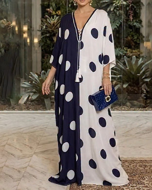 Robe Col V Gros Polka Dot Décontractée