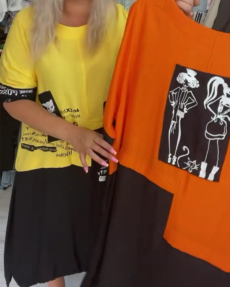 Robe Col Rond Bloc Couleur T-Shirt