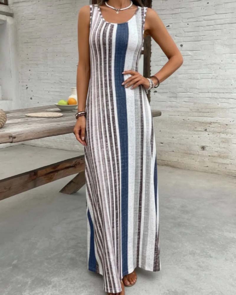 Robe Sans Manches Colorée Rayure