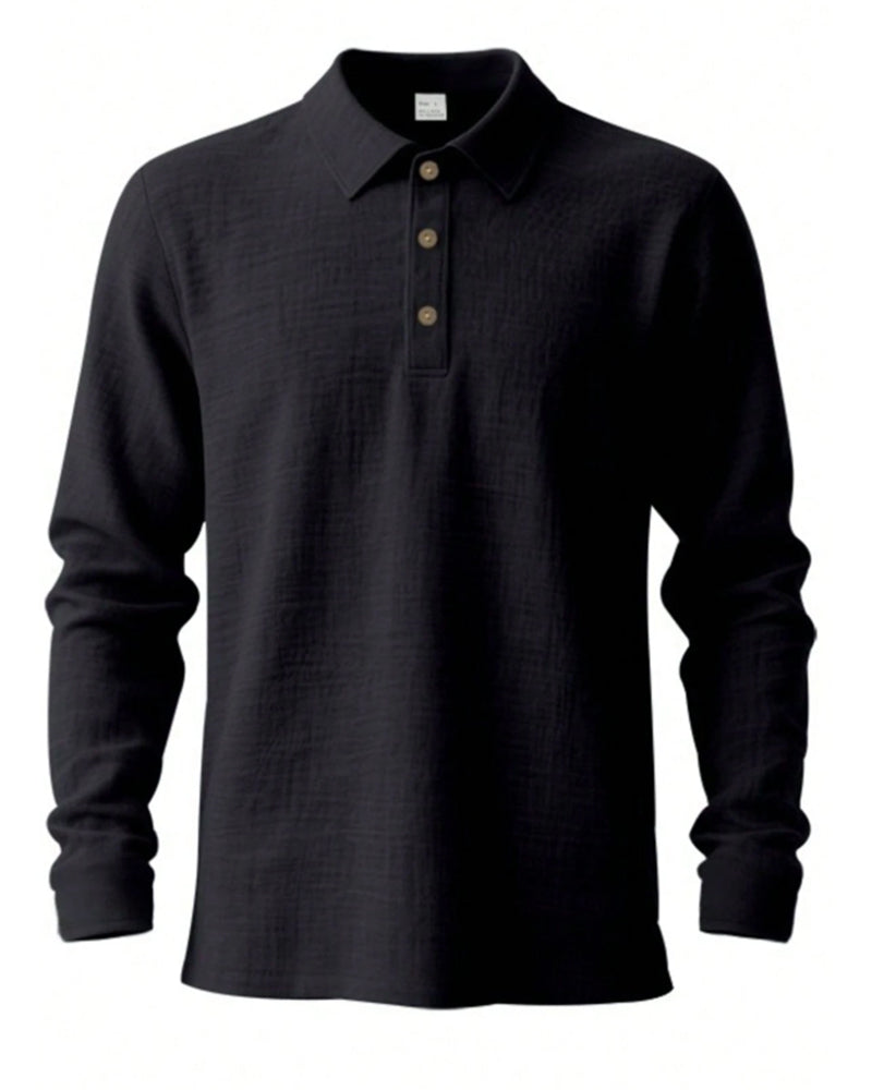 Chemise Homme Légère Coupe Ample Lin Manches Longues Polo