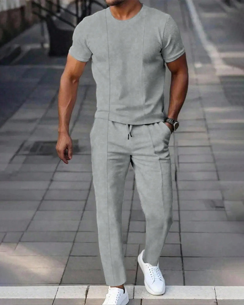 Ensemble Homme Col Rond Unie Cordons