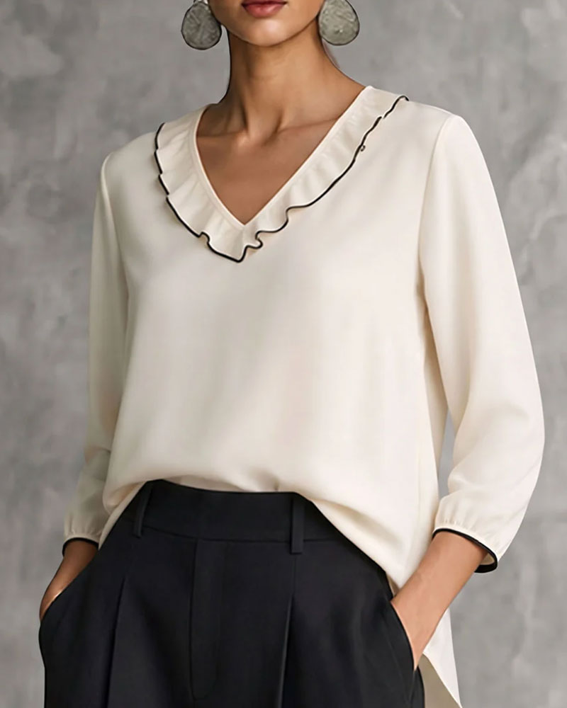 Blouse Col V Manche Longue