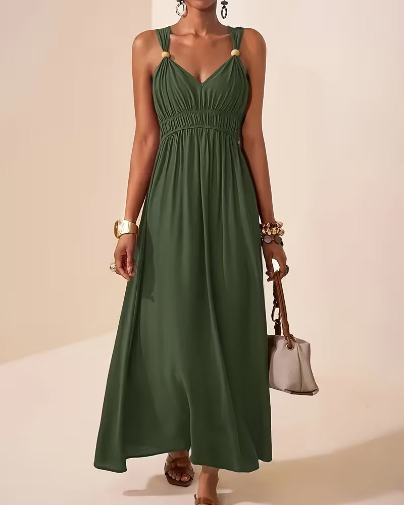 Robe Sans Manches Froncée Bretelle Taille-Cintrante