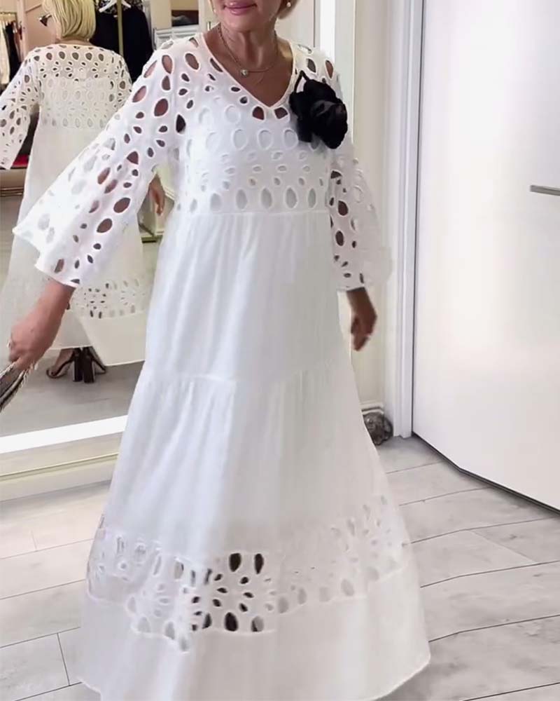 Robe élégante couleur unie en dentelle trouée