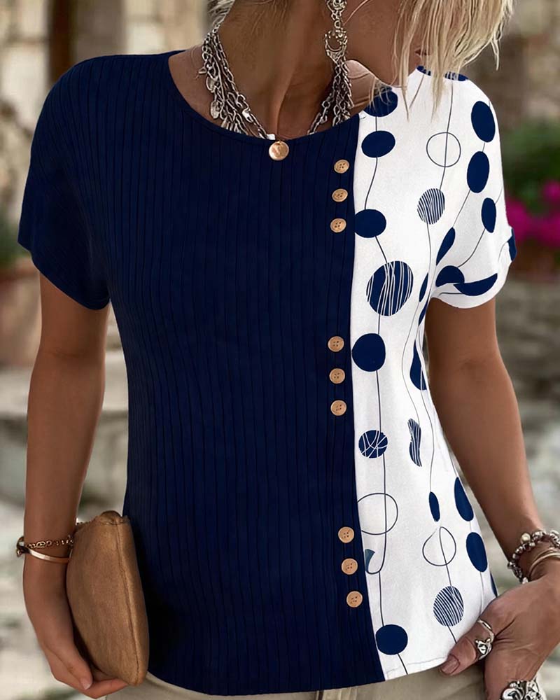 T-Shirt Nervuré Bouton Pois