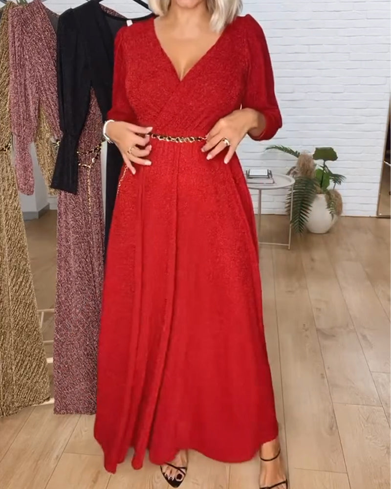 Robe Élégante Unie À Col En V